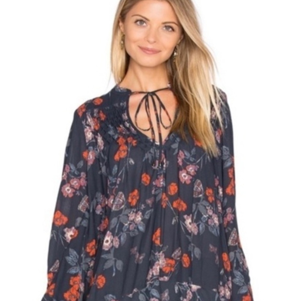 Free People Floral Navy Blouse